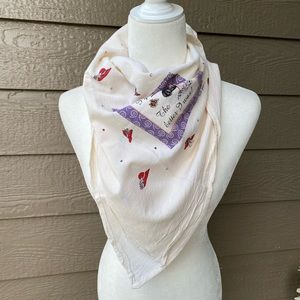 Vintage scarf, cotton womens scarf with hat print